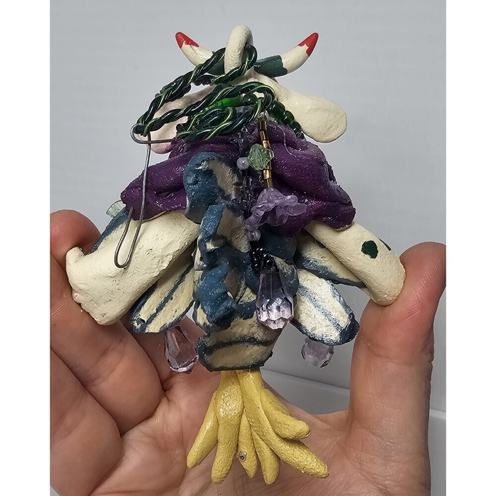 Vtg Handmade Pottery Art Whimsical Flying Bull Ornament By Claire Barr Wilson - Picture 7 of 10